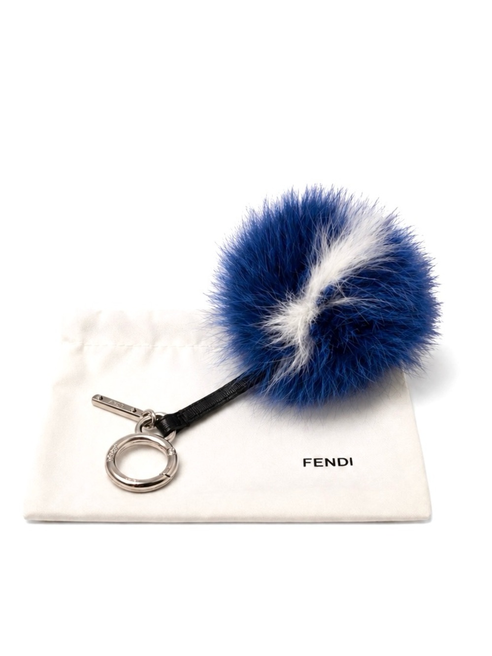 Fendi Monster Collection Blue & White Pom Pom Keychain NEW